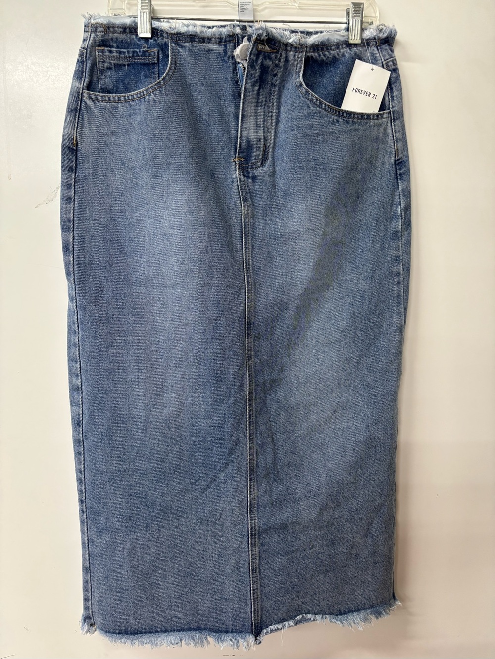 Forever 21 Light Blue Straight-Leg Denim Midi Skirt